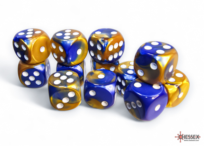 Gemini Blue-Gold/white 16mm d6 Dice Block (12 dice) - CHX26622